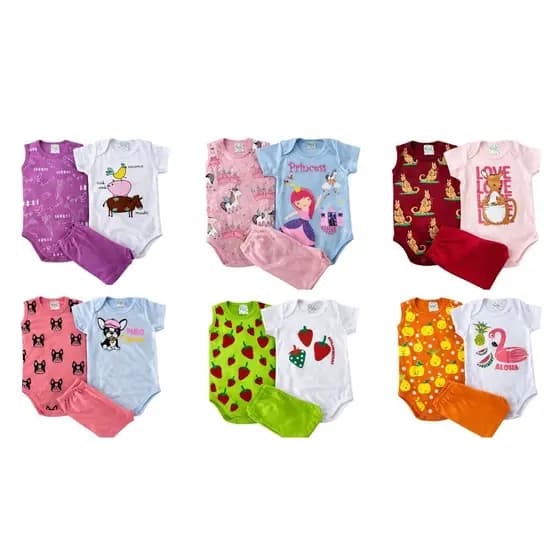 Kit 3 a 15 peças Body VERÃO de Bebê Menina Sortido -  Roupas de Bebês Verão Menina RN ao GG