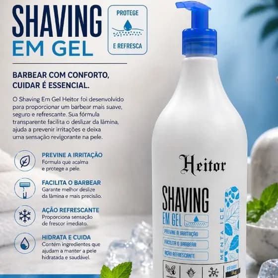 Shaving em Gel Heitor Menta Ice 1kg – Refrescante, Anti-Irritação e Deslizamento Perfeito
