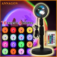 Lâmpada de Pôr do Sol Projeção Led Sunset USB 16 Cores Ajustáveis Decoração de Quarto ANNAGON