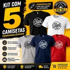 Kit 5 Camiseta Personalizada Costa/Peito Com Logo Ou Estampa Preferida 100% Algodão Uniforme Empresa