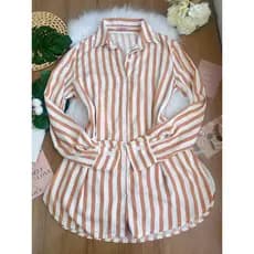 Mode camisa feminino com botao manga longa comprimento listrar SP019