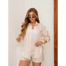 Camisa Manga Longa Feminina BotõEs Listrada Listras Coloridas SP028