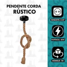 Pendente Corda Retro Vintage Rustico Decorativo Teto Classico E27 FABRICA UM