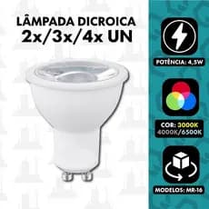 kit 2, 3 ou 4 Lâmpada Dicroica Led 4,8w Mr 16 Gu10 Bivolt Para Spot