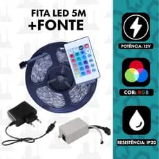 Fita LED 2835 RGB 5M 12V 300 LEDS 16 CORES IP20 Pronta Entrega Com Fonte e controle FABRICA UM
