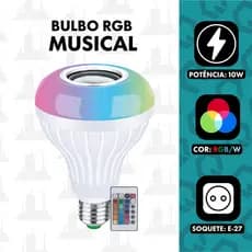 Lampada Bulbo LED Musical Caixa de Som Bluetooth 10W Android iOS Bivolt Controle RGB FABRICA UM