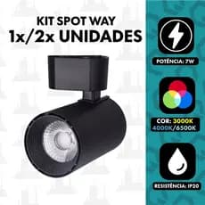 kit 1un ou 2un spot way 7w Preto para trilho eletrificado 3000k/ 4000k/ 6500k FABRICA UM