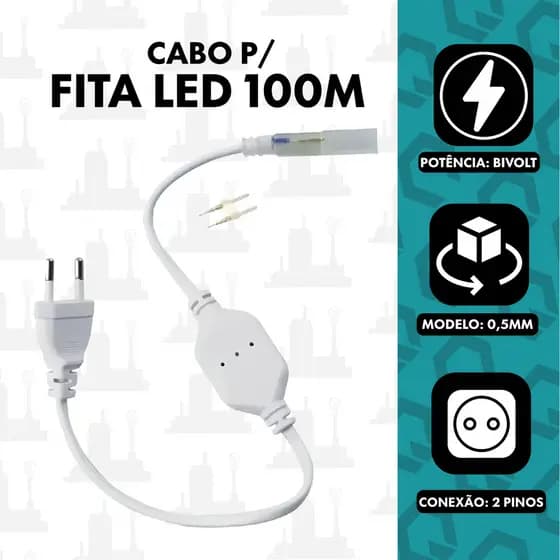 Cabo Conector P/ Fita LED 2835 – 100m 0,5mm 2P Bivolt FABRICAUM