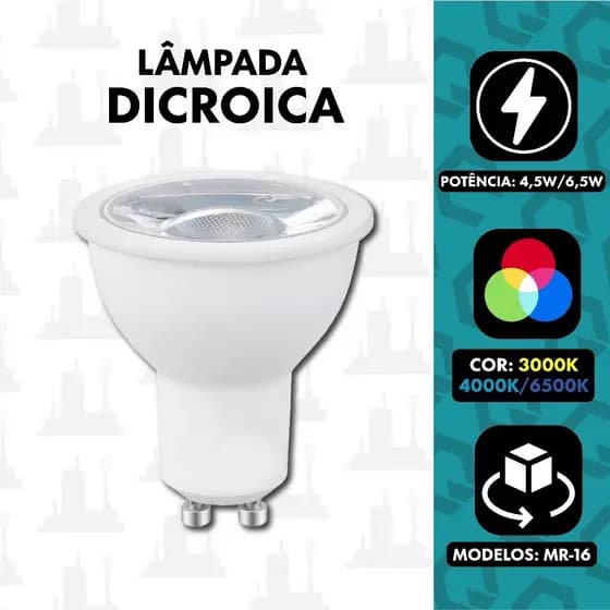 Lampada Dicroica Led 4,8w/7w Mr 16 Gu10 Bivolt para spot  FABRICA UM