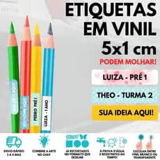 Adesivo Etiqueta Escolar Personalizada papel vinilico colorido ou transparente 5x1 envio imediato