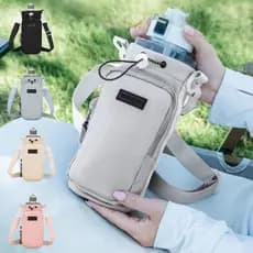 Organizador Portátil para Garrafa com Bolso Frontal Alça Ajustável Multiuso Prático para Viagem Esporte e Uso Cotidiano
