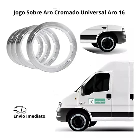 Kit com 4 Sobre Aros De Roda Cromado Aro 16 Para Master Ducato Sprinter