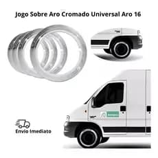 Kit com 4 Sobre Aros De Roda Cromado Aro 16 Para Master Ducato Sprinter