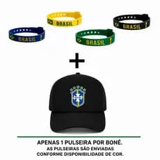 Kit Boné Aba Curva + Pulseira Silicone Brasil Copa do Mundo Unissex Torcida Hexa