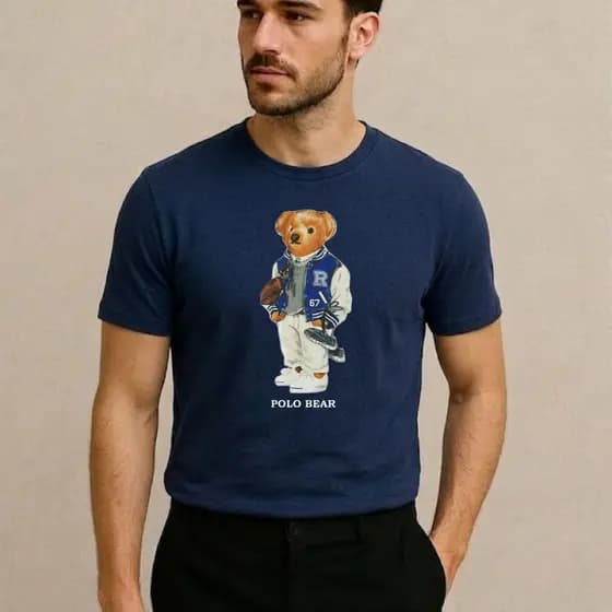 Camiseta Masculina 100% Algodão Urso Polo Bear Futebol Americano Básica