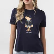 Camiseta Moda Feminina Urso Polo Bear Escoteira 100% Algodão Manga Curta Estilosa