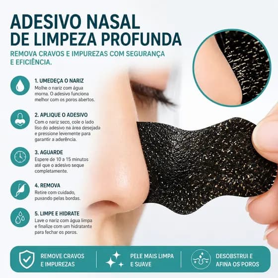 Kit 20 Removedor de Cravos Nariz Carvão Ativado Adesivo Limpeza Profunda dos Poros Facial