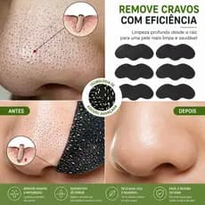 KIT 30 Removedor de Cravos Nariz Carvão Ativado Adesivo Limpeza Profunda dos Poros Facial
