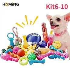 Kit 10/6 Brinquedos Mordedores para Filhote em Vinil e Corda Anti estresse Galinha Bola