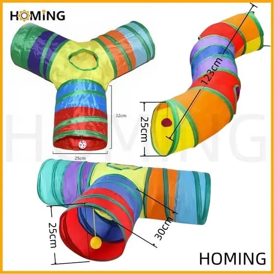 Túnel Colorido Gato Interativo Cachorro Labirinto Dobrável Pet Playground Toca Brinquedos Gatos