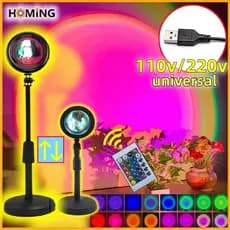 Luminária Pôr do Sol Sunset USB 16 Cores LED Projetor com Controle Remoto para Fotografia e Decoração