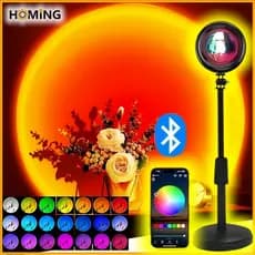 Luminária Sunset Light Projeção Bluetooch App ou control RGB 16 Cores Luz Noturna para Fotografia e Festas