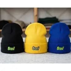 Touca de Lã Bordado do Brasil Cores Azul, Amarelo, Preto