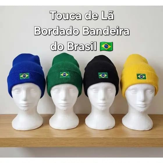 Touca de Lã Brasil Bordado de Lã Unissex