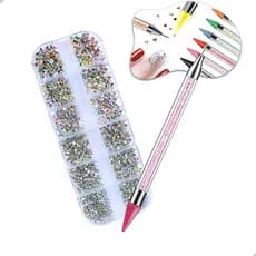 Kit De Unha Nail Pedrinhas Decoração + Caneta Pega Strass