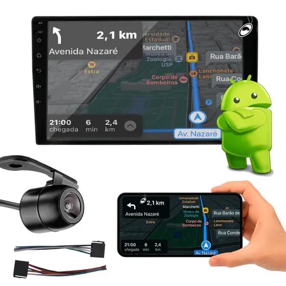 Multimídia 9" H-Tech HT-9240CA QuadCore Android 4GB Ram 64GB + Câmera de Ré