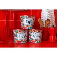 Kit de Porta Mantimentos Potes Cozinha Fechamento Hermético Tema Tijolinho Mosaico