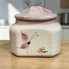 Saleiro Grande De Cerâmica Rosa Borboleta Decorado a Mão Decoração Cozinha Saleiro