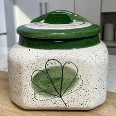 Saleiro Grande De Cerâmica Verde Trevo Decorado a Mão Decoração Cozinha Saleiro