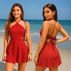 Vestido Curto Feminino com Short Interno e Bojo | Gola Alta + Recortes Laterais