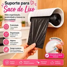 Suporte para Saco de Lixo | Organizador Moderno para Cozinha | Fixador de Rolo com Fita Dupla Face