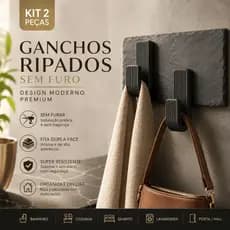 Kit Ganchos Adesivos Ripados Sem Furo Premium | Porta Toalha Bolsa Chaves | Decoração Moderna Banheiro Cozinha