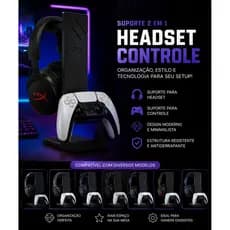 Suporte Gamer 2 em 1 para Headset e Controle PS5 Xbox | Organizador Premium Setup Gamer