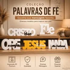 Palavra Decorativa de Fé 3D | Escolha Sua Mensagem e Cor | Decoração Cristã para Casa, Sala, Quarto, Aparador e Presente