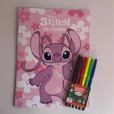 LIVRO DE COLORIR STITCH ROSA + CANETINHAS