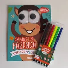 LIVRO DE COLORIR - ANIMAIS DA FAZENDA + CANETINHAS