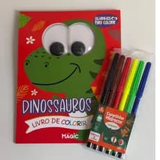 LIVRO DE COLORIR - DINOSSAUROS + CANETINHAS