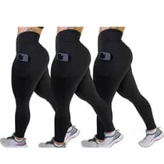 Kit 3 Calças C/ Bolso Cós Alto Costura Reforçada Caminhada Fitness Trabalho
