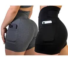Kit 2 Shorts C/ Bolso Cós Alto Fitness Corrida Caminha