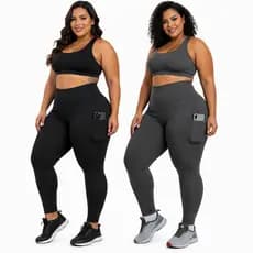 Kit 2 Calças Legging C/ Bolso PLUES SIZE Cintura Alta Suplex Premium Fitness Caminhada Trabalho