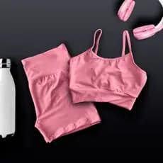 Conjunto de Academia Feminino Fitness Shorts Cintura Alta Top Alça Forrado(PP ao GG)