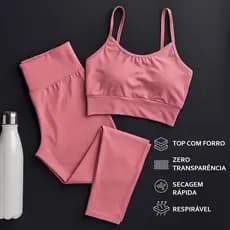 Conjunto Academia Feminino Calça Legging Forrada Zero Transparência e Top em Suplex