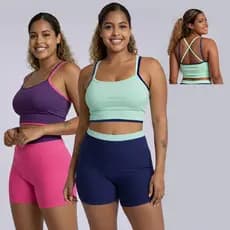 Conjunto de Academia Feminino Bicolor Short Cintura Alta e Top Forrado com Alça