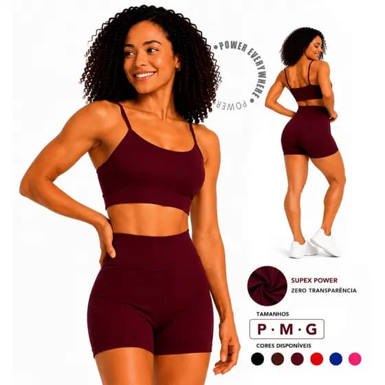 Conjunto Fitness Short Legging e Top com Forro Suplex Power Zero Transparência Costura Reforçada