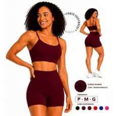 Conjunto Fitness Short Legging e Top com Forro Suplex Power Zero Transparência Costura Reforçada