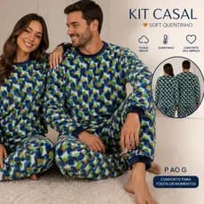Kit Casal Pijama Soft Inverno Dia dos Namorados Xadrez Abstrato